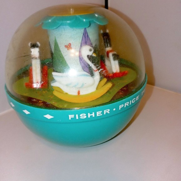 Vintage 1966 Roly Poly Chime Music Ball Fisher Price Infant Toy Swan & Horse - Picture 1 of 4